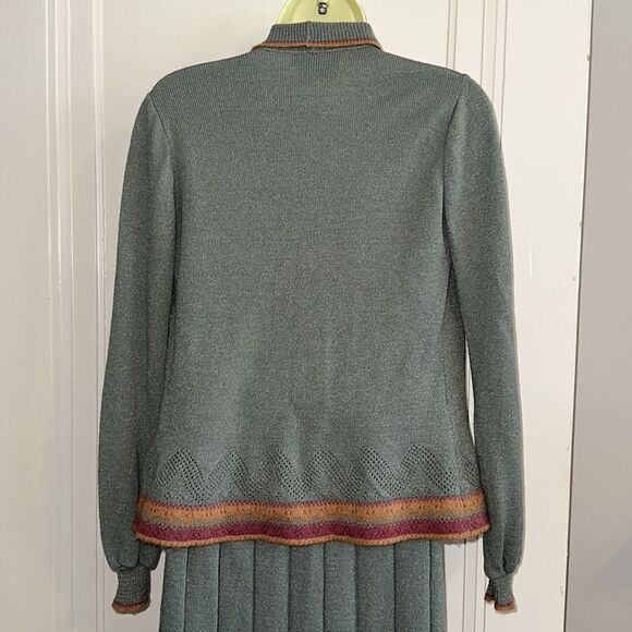 Vtg  70s/80s Venice brand green orange & pink open front sweater & skirt outfit - Picture 4 of 7